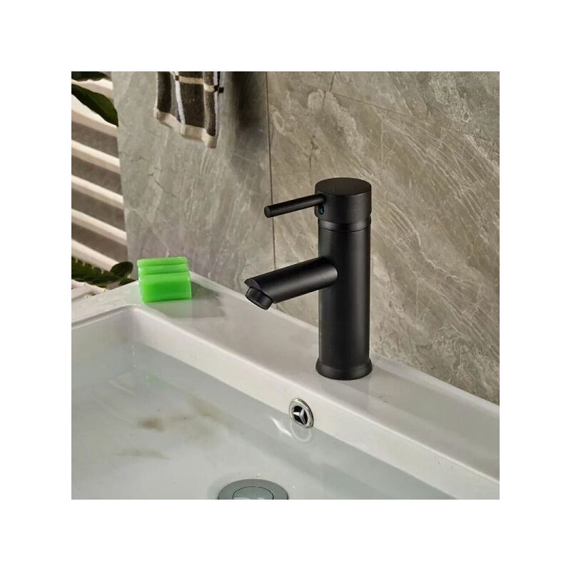 foto del prodotto miscelatore rubinetto lavabo bagno nero piletta click clack ray 87391
