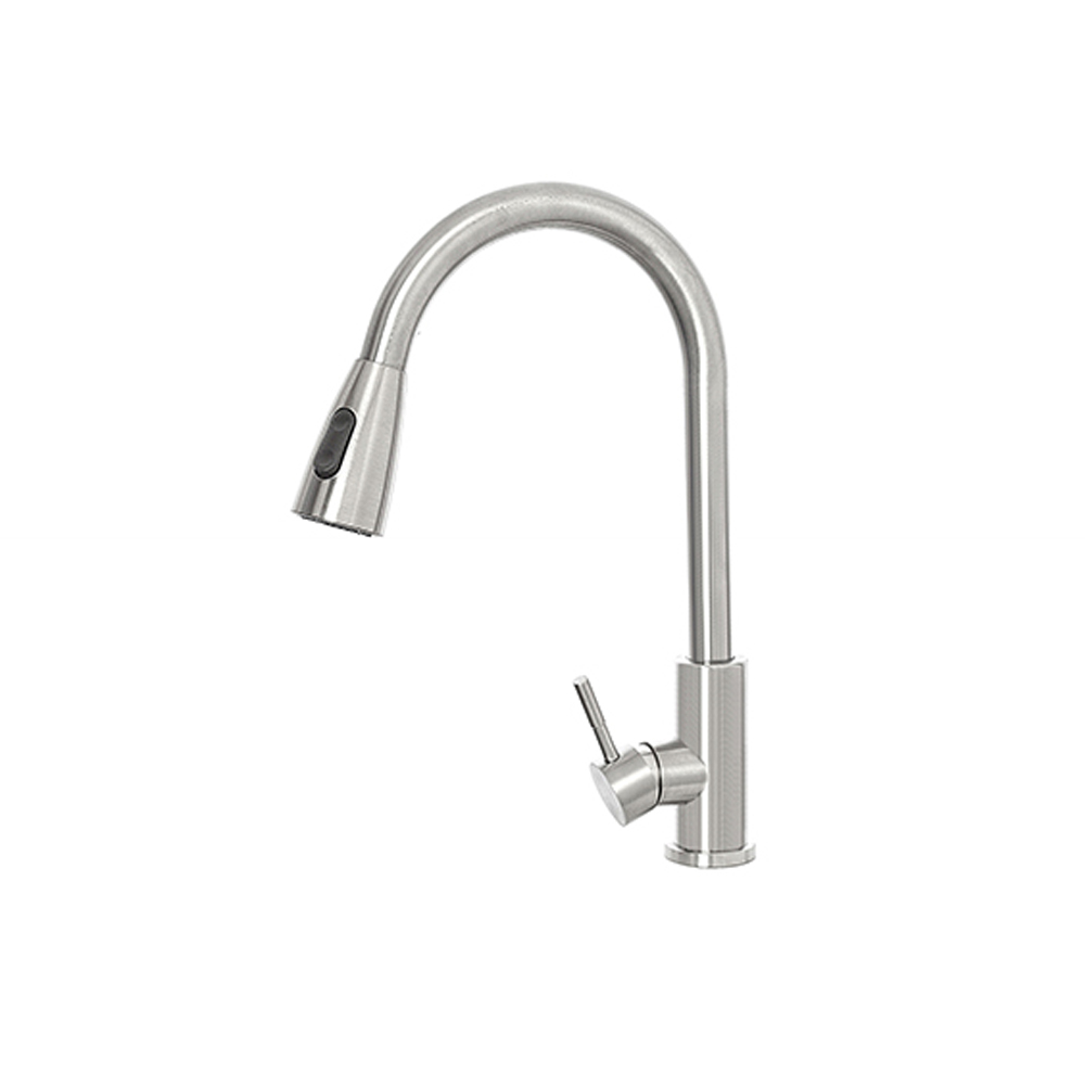 foto del prodotto miscelatore rubinetto lavello cucina acciaio spazzolato + doccetta estraibile kitchen feridras 401060