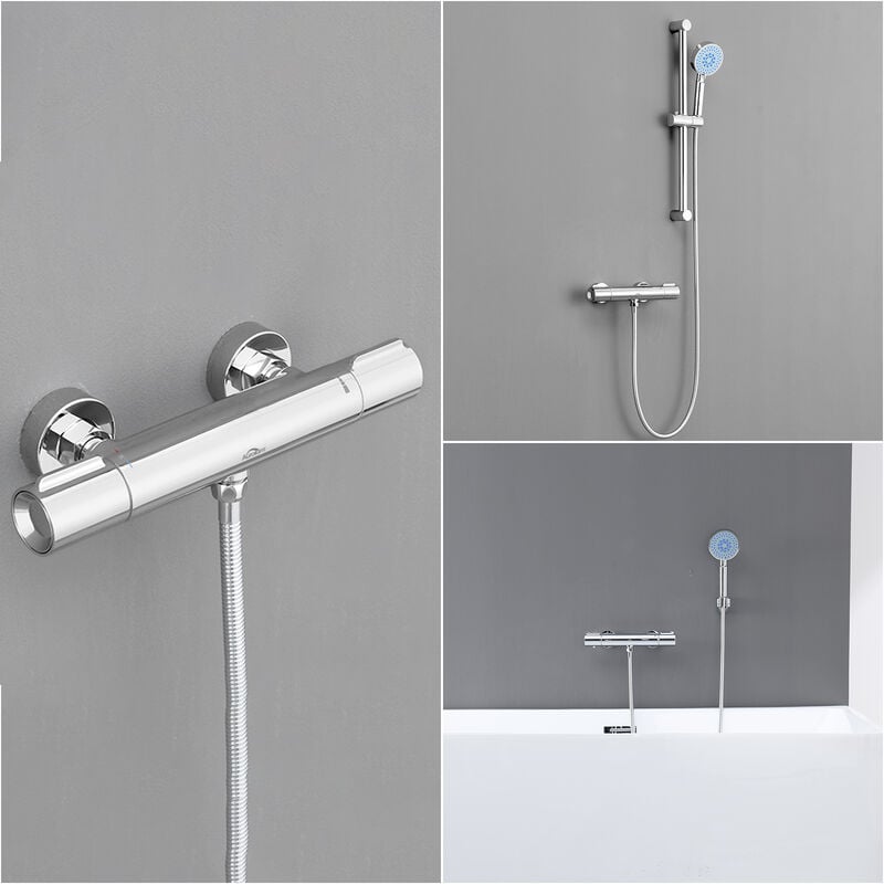 immagine 0 del prodotto miscelatore termostatico per doccia a parete cromo, miscelatore termostatico per vasca da bagno in ottone, miscelatore antiscottatura e antiscivolo,
