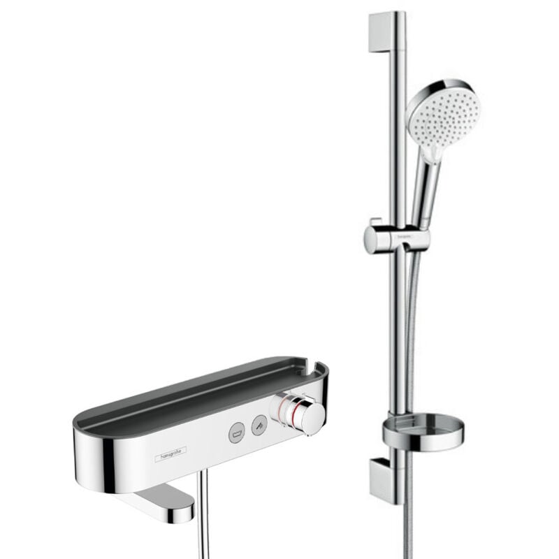 foto del prodotto miscelatore termostatico vasca doccia 400 con mensola, bocca girevole set doccia 2 getti, cromo hansgrohe