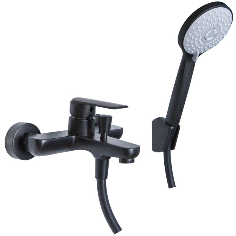 foto del prodotto miscelatore vasca con kit doccia nero opaco con leva monocomando mod. alma