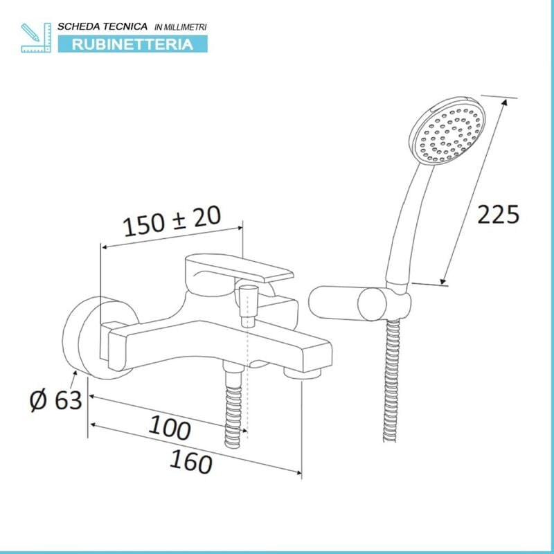 foto del prodotto miscelatore vasca cromato mariani serie artic kit doccia incluso