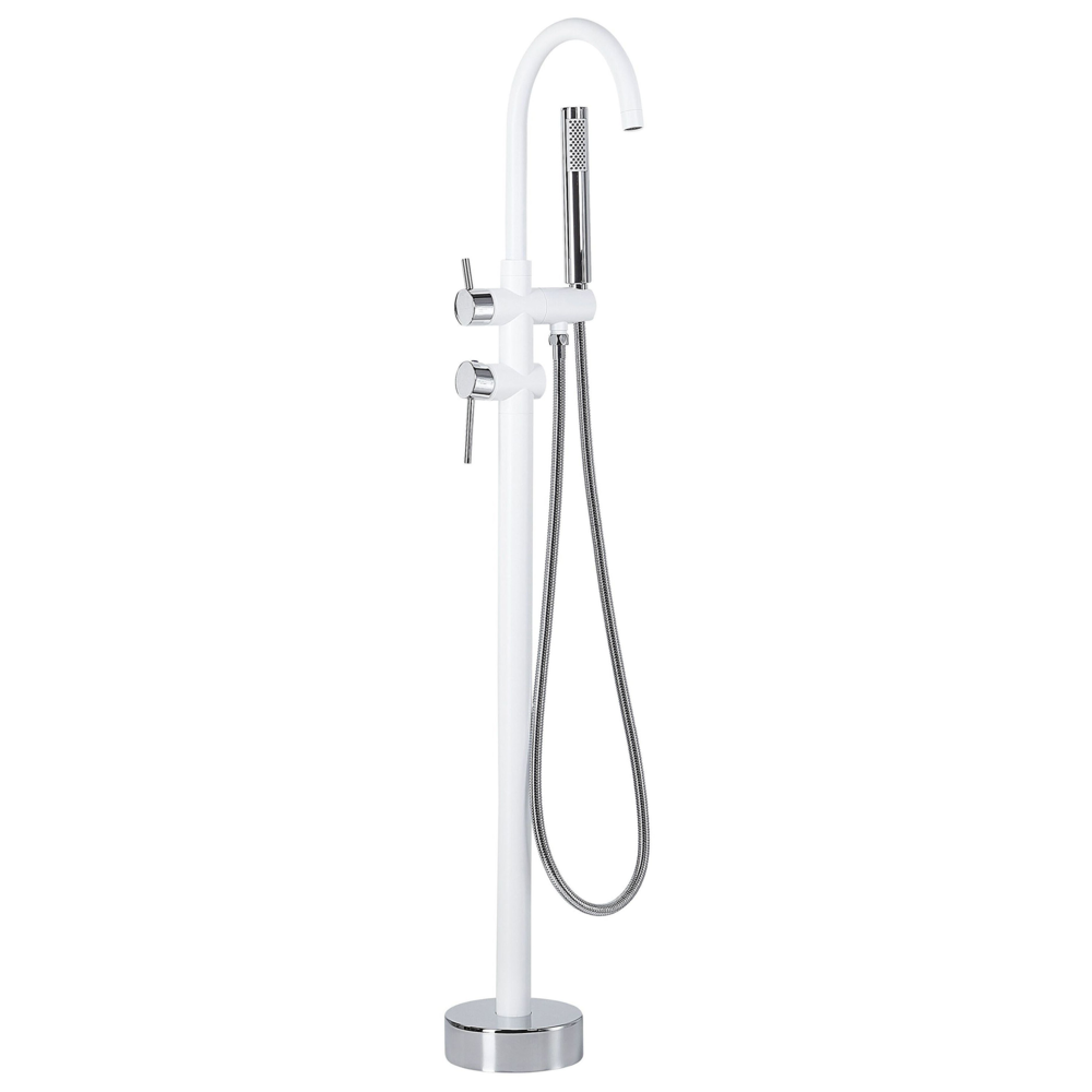 foto del prodotto miscelatore vasca da bagno bianco con ottone argento rubinetto vasca freestanding in acciaio inox con doccetta design moderno