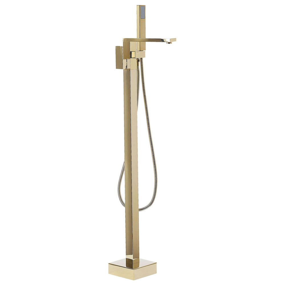 foto del prodotto miscelatore vasca freestanding rubinetto doccia dorato kit montaggio a pavimento