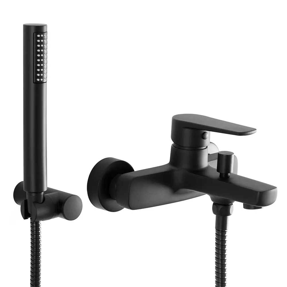foto del prodotto miscelatore vasca nero opaco con deviatore e kit doccino erika