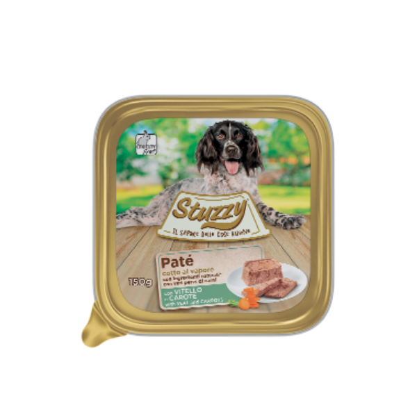 foto del prodotto mister stuzzy dog 150 gr - vitello e carote - confezione da 22 pezzi - cibo umido per cani - 1 ordine scegli tra bzr5 / bzr20 + 200 pt fedeltà