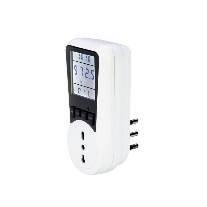 foto del prodotto misuratore consumo di corrente elettrica in tempo reale, con 7 modalit di monitoraggio, spina 16a e presa 10 16a, display retroilluminato