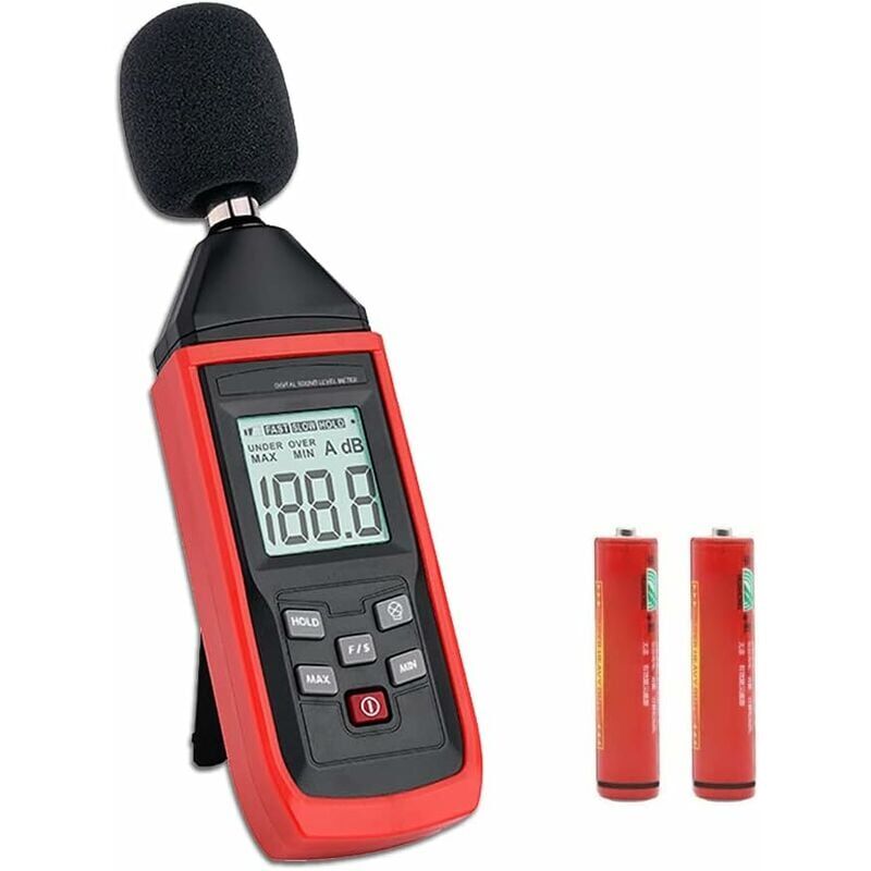 foto del prodotto misuratore di decibel, misuratore di livello sonoro digitale da 30 a 130 dba misuratore di rumore audio db con retroilluminazione lcd data hold