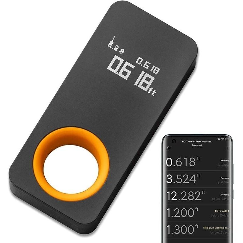 foto del prodotto misuratore di distanza laser da 98 piedi, mini laser digitale portatile, precisione 2 mm, bluetooth, display oled, lunghezza di misurazione