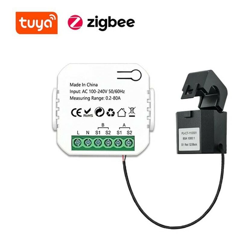 foto del prodotto misuratore di energia bidirezionale smart zigbee con pinza switch 1 pinza 80a tuya
