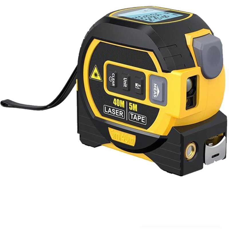 foto del prodotto misuratore di nastro laser 3 in 1, telemetro laser digitale con display lcd, misuratore laser 40 m 131 piedi, misuratore di nastro 5 m 16 piedi,