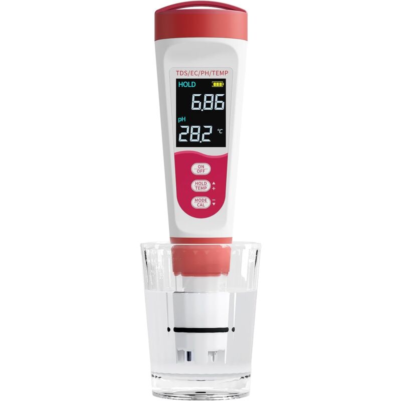 foto del prodotto misuratore di ph 4 in 1, tester della qualit dell acqua per ph tds ec temperatura, misuratore di ph digitale ip67 con calibrazione automatica e lcd