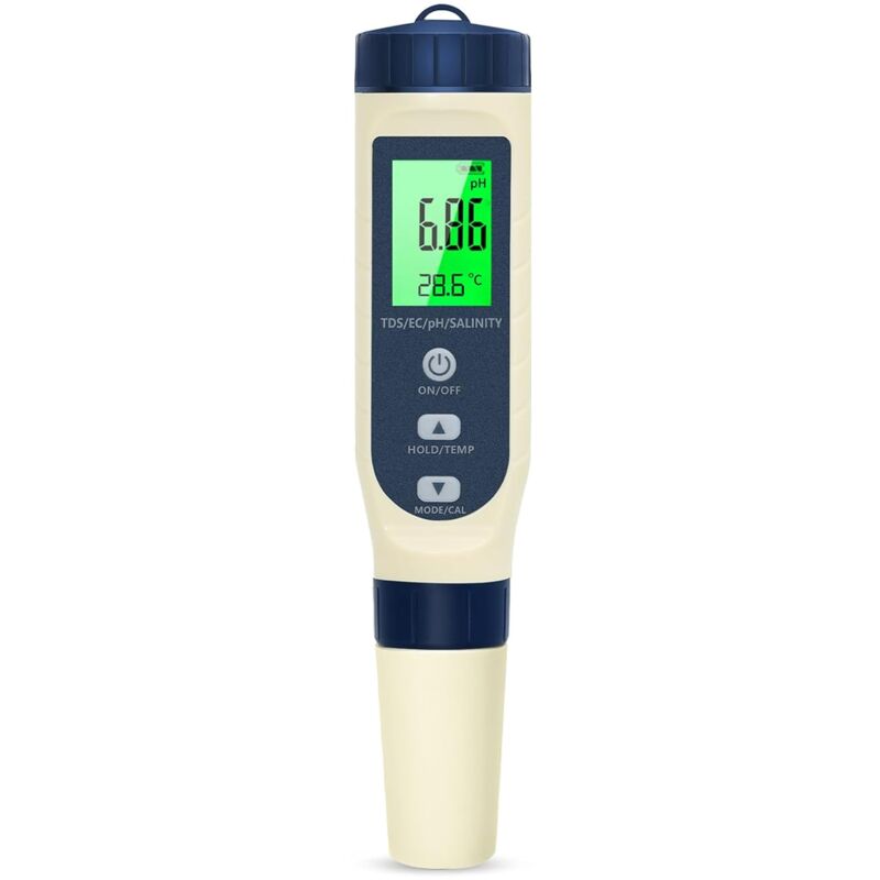 foto del prodotto misuratore di ph, 5 in 1 ph tds ec salinit termometro, tester di ph con display lcd, compensazione automatica della temperatura, misuratore di ph
