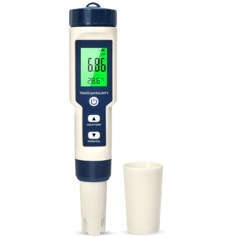 foto del prodotto misuratore di ph, 5 in 1 ph tds ec salinit termometro, tester di ph con display lcd, compensazione automatica della temperatura, tester elettronico