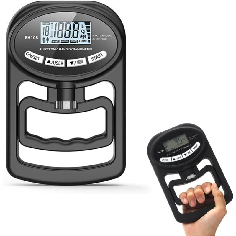 foto del prodotto misuratore di potenza digitale portatile da 120 kg dinamometro manuale misuratore della forza di presa dinamometro digitale nero 120 kg