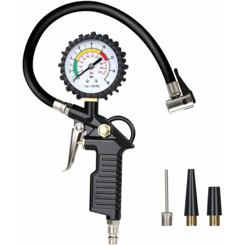foto del prodotto misuratore di pressione per pneumatici, misuratore di pressione per pneumatici, 220 psi, misuratore di pressione per pneumatici multifunzionale con