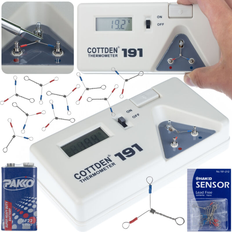 foto del prodotto misuratore di temperatura della punta 191 con batteria e sensori aggiuntivi
