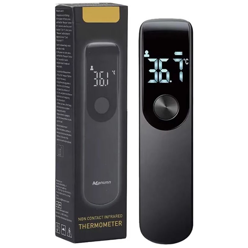 foto del prodotto misuratore di temperatura frontale a infrarossi senza contatto, display led digitale, misurazione della temperatura corporea, nero