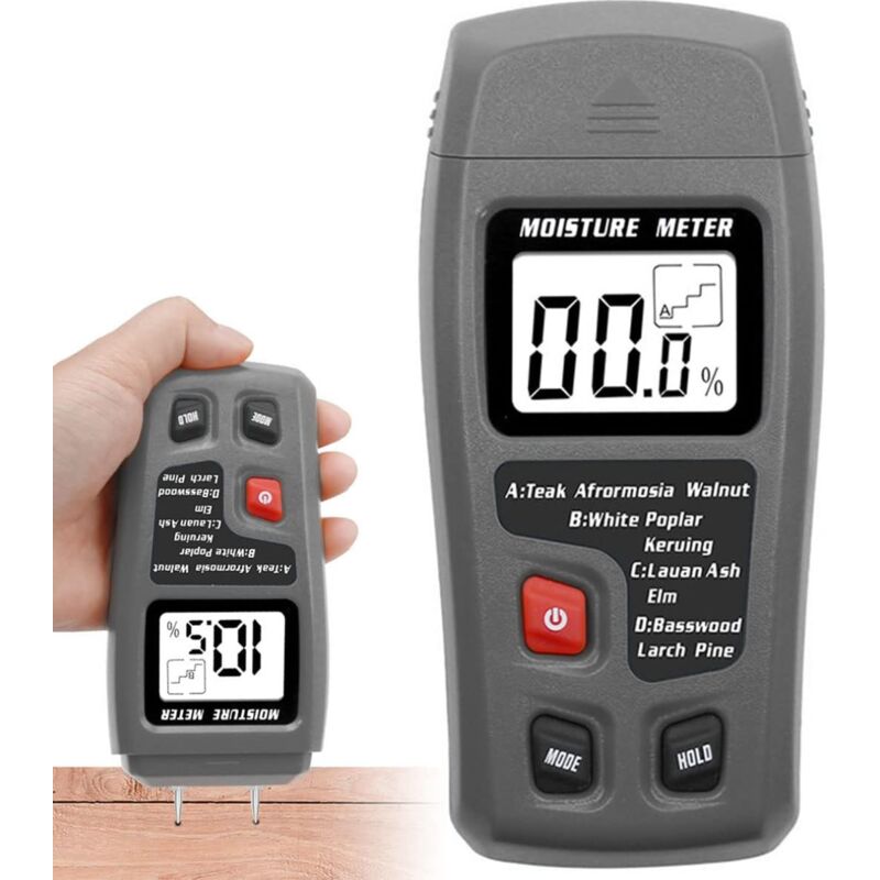foto del prodotto misuratore di umidità del legno digitale misuratore di umidità del legno igrometro rilevatore di umidità del legname ampio display lcd grigio