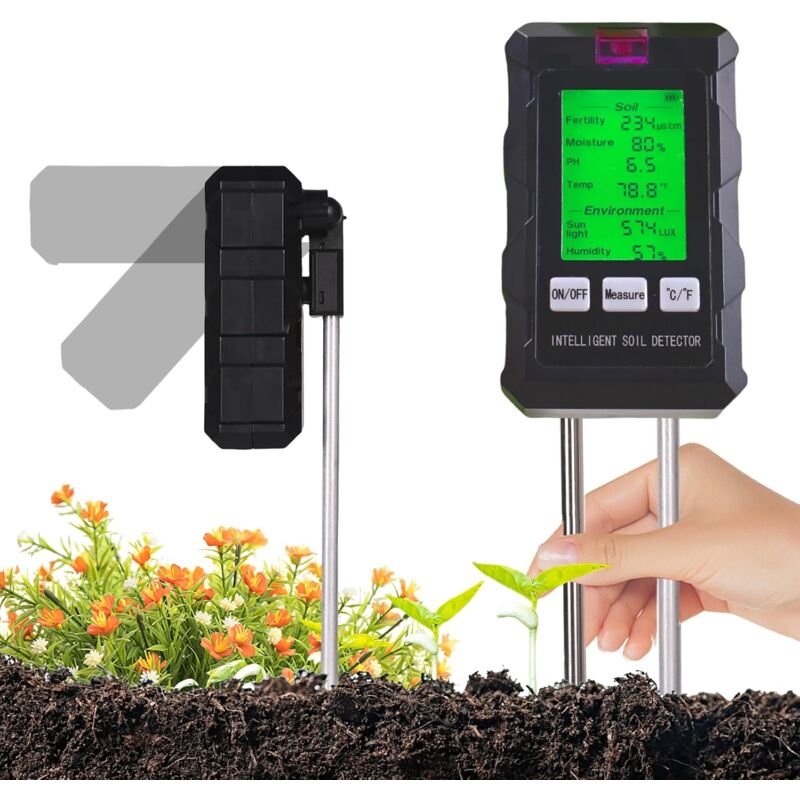 foto del prodotto misuratore di umidit per piante, igrometro 6 in 1 per piante con fertilit del terreno umidit ph temperatura luce solare umidit ambientale,