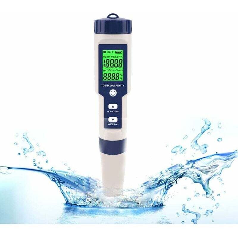 foto del prodotto misuratore elettronico di ph, 5 in 1 misuratore di ph termometro tascabile qualit dell acqua ph ec sale tds per casa, piscina, acquario