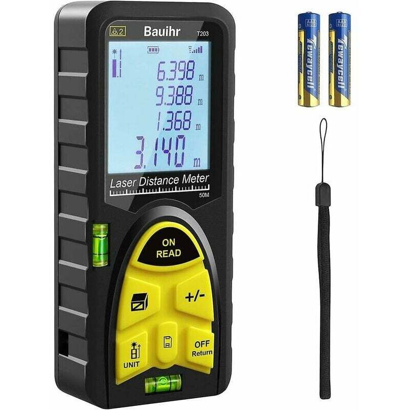 foto del prodotto misuratore laser da 1 jue 50 m, telemetro laser da 165 piedi, strumento di misurazione digitale portatile con livelle a bolla, ampio display lcd