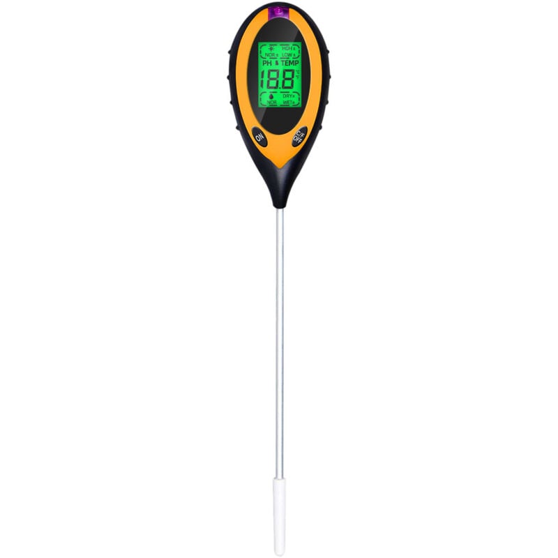 foto del prodotto misuratore ph del suolo, kit di attrezzi da giardinaggio per tester di umidità luce ph temperatura del suolo 4 in 1 per giardino, batteria inclusa,