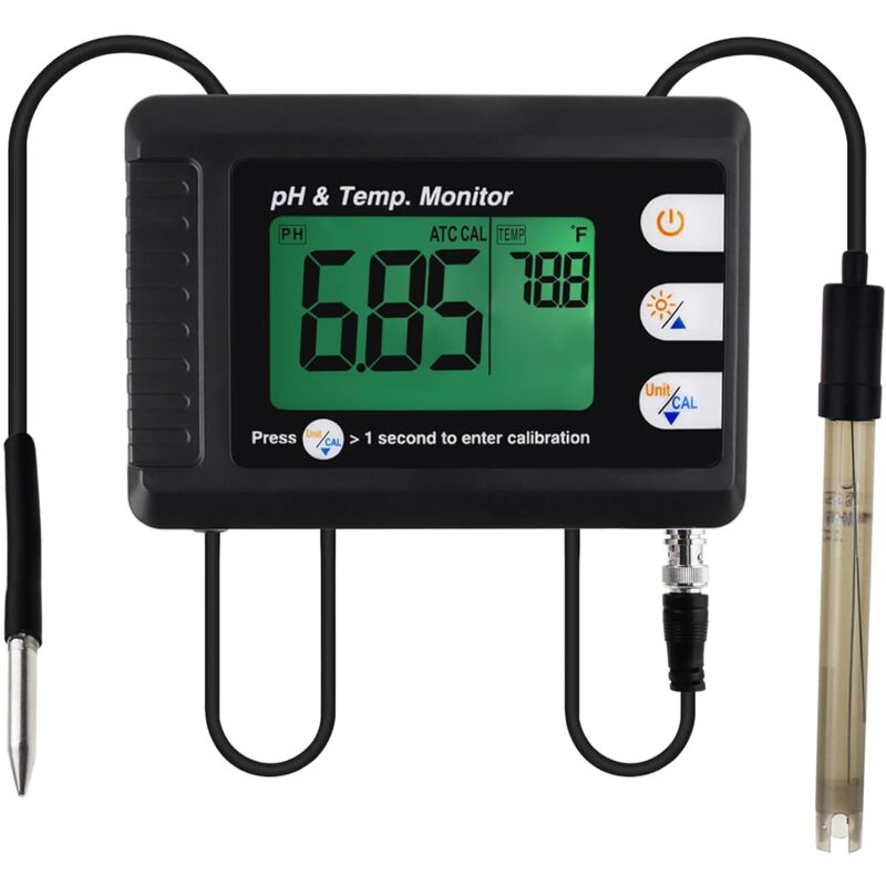 foto del prodotto misuratore professionale di ph e temperatura con atc e funzione di calibrazione automatica, tester di misurazione dell acqua con supporto per