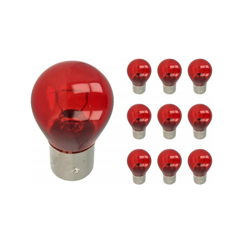 foto del prodotto mitepek 10 pezzi lampade alogena pr21 5w baw15d asimmetrica 12v 21 5w colore rosso compatibile con philips 12495 cp