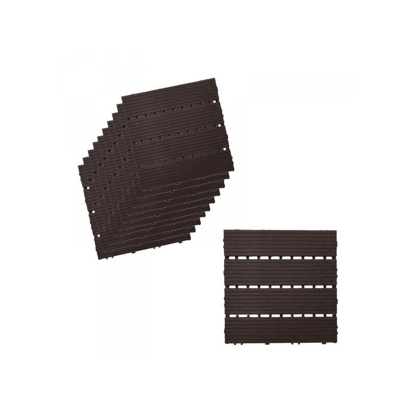 foto del prodotto mitepek 10 pezzi piastrelle plastica da giardino, 30x30x2cm, pavimento esterno in pvc, colore nero caffe, totale 0.9 m 