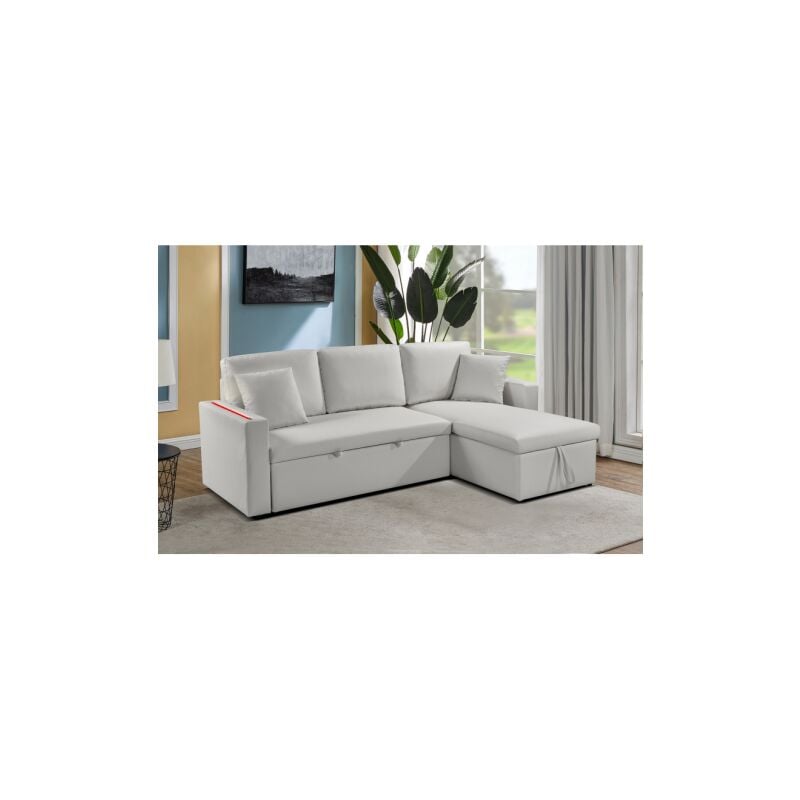 foto del prodotto mitepek divano letto contenitore, reversibile angolare, led, ecopelle bianco chaise longue sicorage tuky