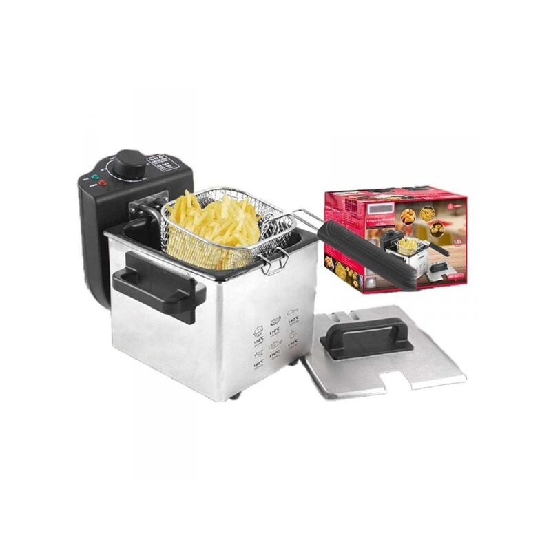 foto del prodotto mitepek friggitrice elettrica 1000w capacita 1.2l cestello in acciaio inox alimentare temperatura regolabile max 190gradi per patatine fritte carne