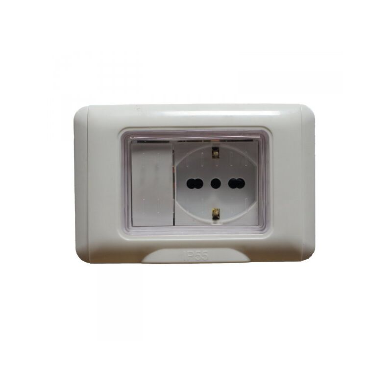 foto del prodotto mitepek kit incasso ip55 scatola 503 premontato presa schuko 2p t 10 16a interruttore unipolare