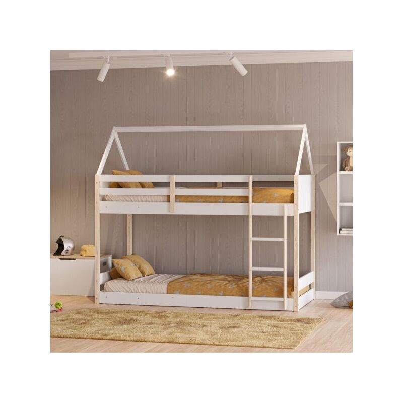 foto del prodotto mitepek letto a castello montessori con struttura a casa in legno colore bianco
