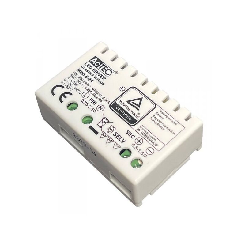 foto del prodotto mitepek mini alimentatore trasformatore 6w 24v 0,25a ip20 50x32x18,5mm con morsetti