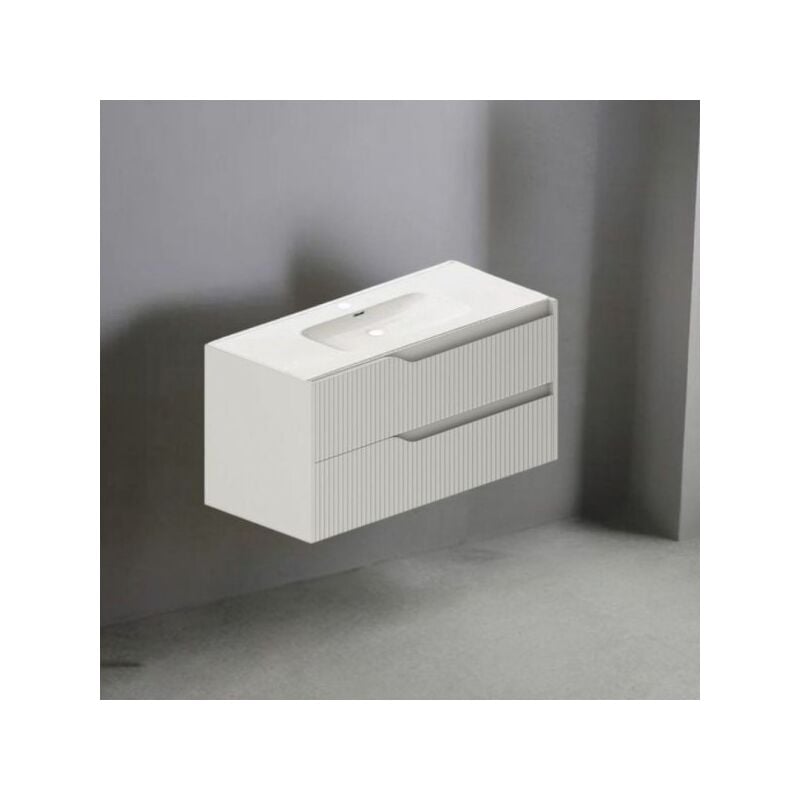 foto del prodotto mitepek mobile bagno sospeso soho con due cassetti effetto cannettato colore cashmere opaco 100x45x50 cm.