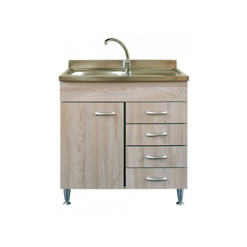 foto del prodotto mitepek mobile cucina due ante con lavello inox sx e cassettiera dx finitura olmo 80x50xh81cm potres sabin