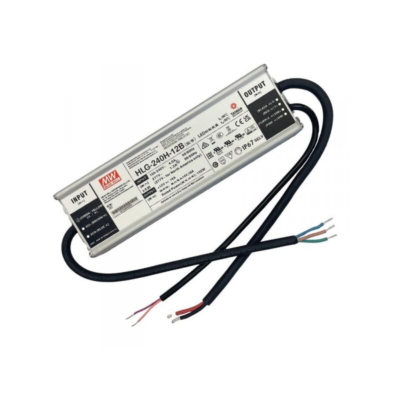 foto del prodotto mitepek mw mean well hlg 240h 12b alimentatore led driver dimmerabile ip67 192w 12v 16a input 220v e 110v
