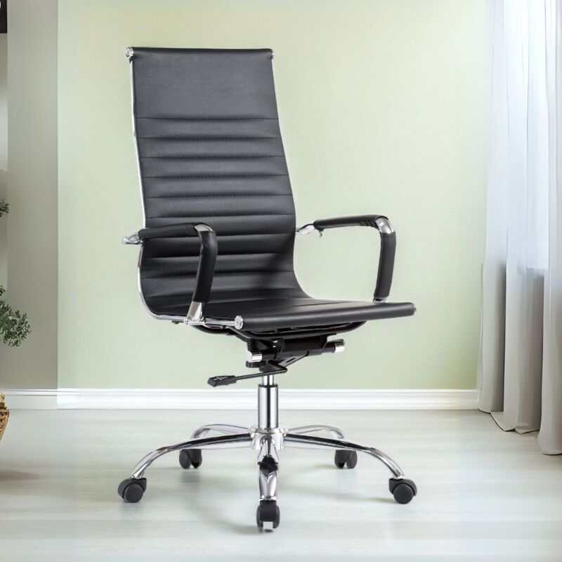 foto del prodotto mitepek poltrona ufficio in pvc nero con base cromata cr552h eleganza dirigenziale e comfort dinamico