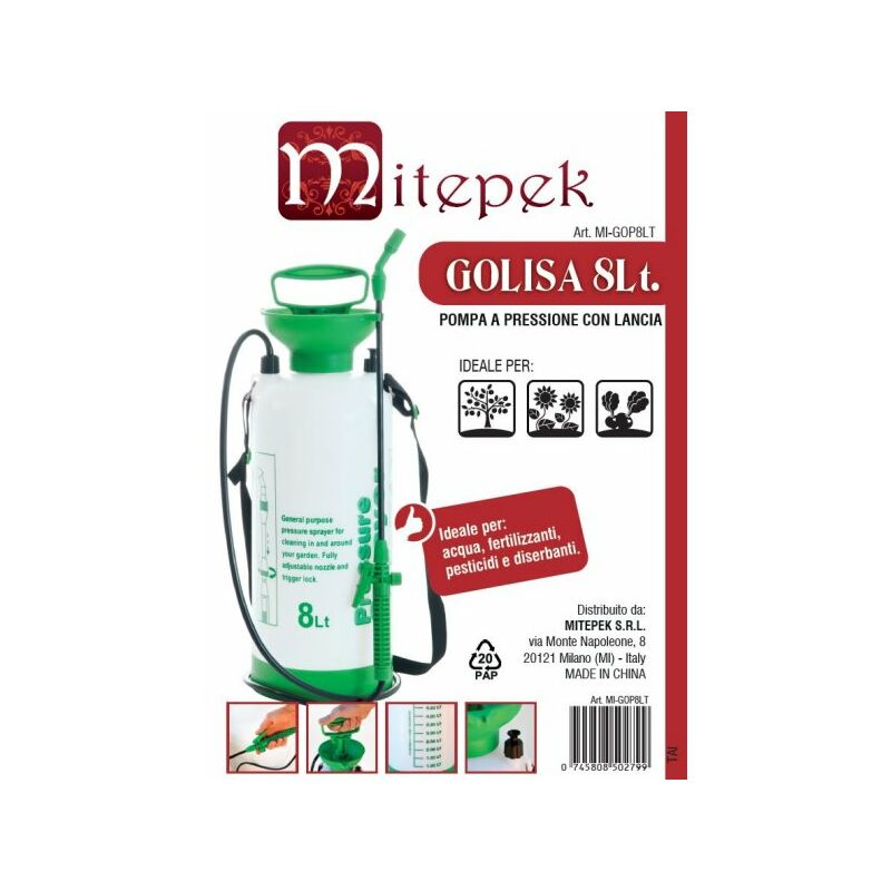 foto del prodotto mitepek pompa a pressione con irroratore a zaino, spalla per giardino orto golisa 8 lt