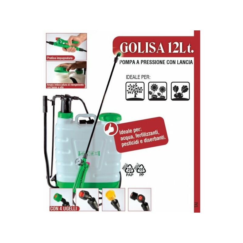 foto del prodotto mitepek pompa a zaino, spalla a pressione con irroratore, 4 diversi ugelli, giardino golisa 12 lt
