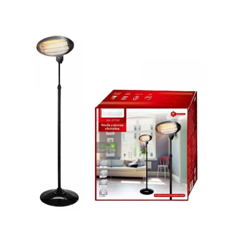 foto del prodotto mitepek stufa elettrica da esterno ip34 650w 1350w 2000w con 3 elementi quarzo per riscaldamento rapido altezza regolabile max 2m nero