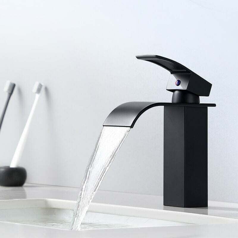 foto del prodotto mitigeur cascade noir moderne pour lavabo robinet de salle de bain auralum convient pour les lavabos encastr s