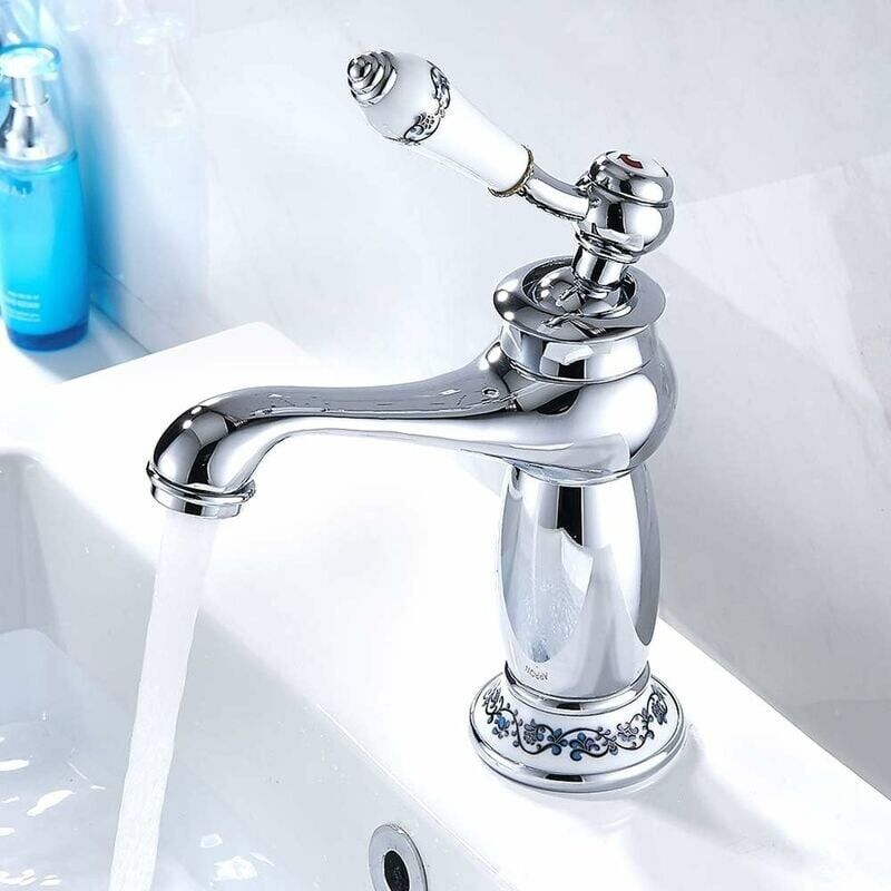 foto del prodotto mitigeur robinet lavabo laiton c ramique vier robinet noir et blanc en porcelaine long cou vintage floral avec l entr e robinet d eau