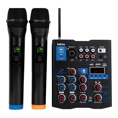 foto del prodotto mixer disc jockey karma mxw 5 5 canali con doppio radiomicrofono vhf b