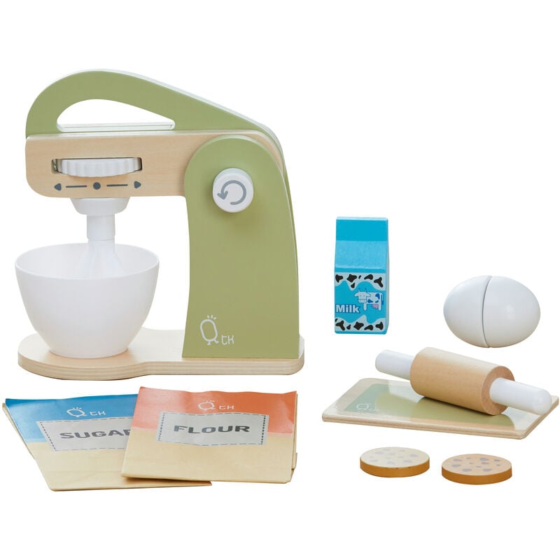 foto del prodotto mixer in legno con accessori per cucina giocattolo little chef frankfurt verde 10 pz