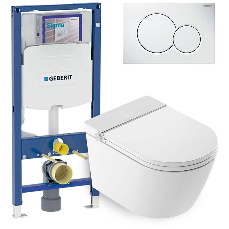foto del prodotto mizubath set wc giapponese sosp. rada bianco risciacquo ad acqua asciugatura ad aria modulo geberit duofix 12cm placca comando doppio bianca