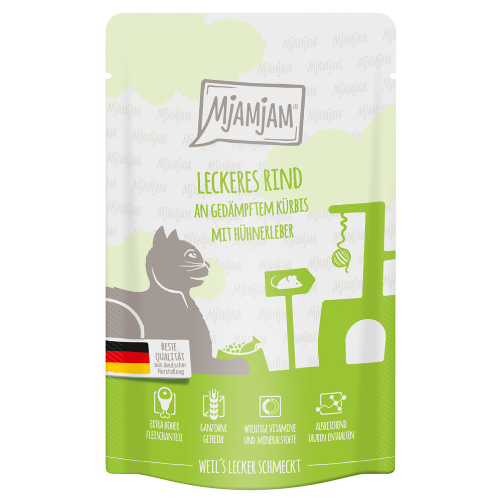 foto del prodotto mjamjam buste 12 x 125 g umido gatto manzo zucca al vapore