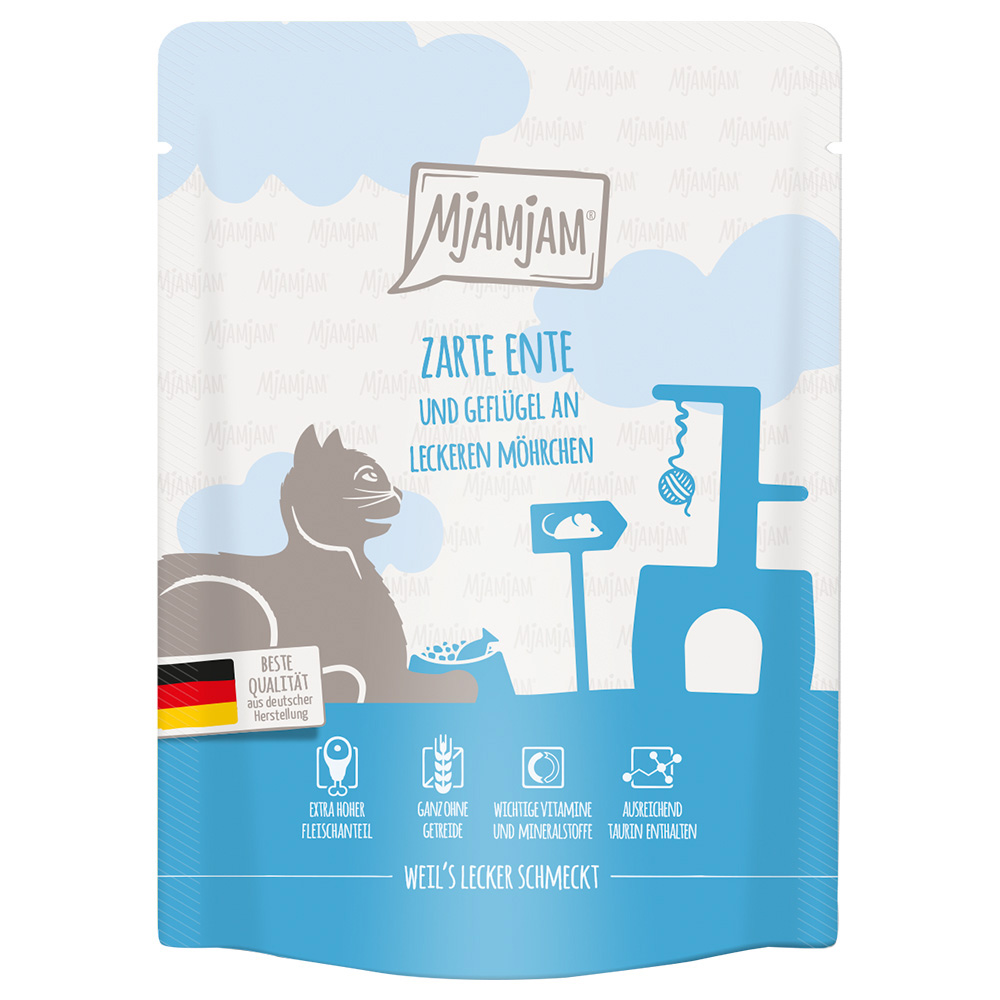 foto del prodotto mjamjam buste 6 x 300 g umido gatto anatra, pollame carotine