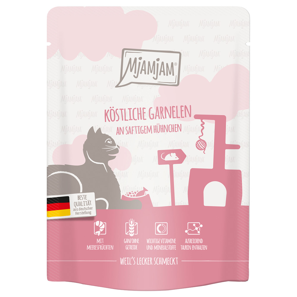 foto del prodotto mjamjam buste 6 x 300 g umido gatto gamberetti pollo